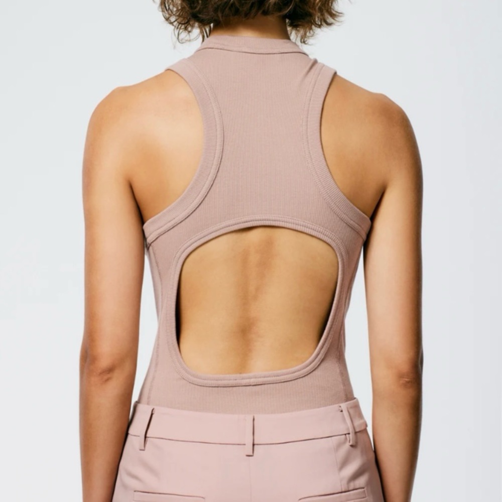 Tibi Ribbed T-Shirt Racerback Bodysuit - Picture 2 of 3